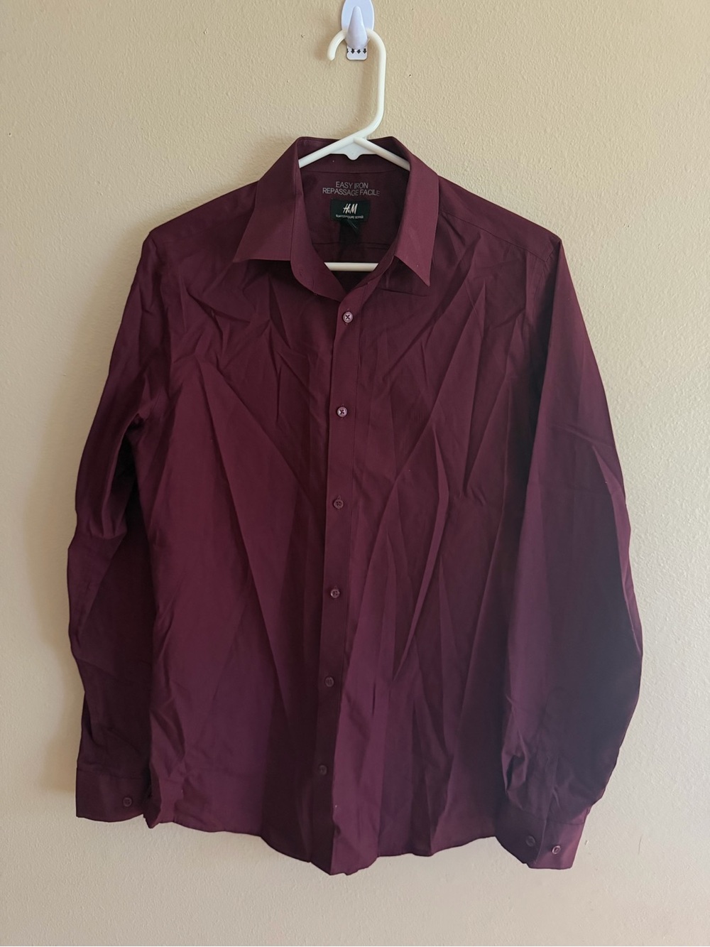 H&M Men's Long Sleeve Dress Shirt - Wine